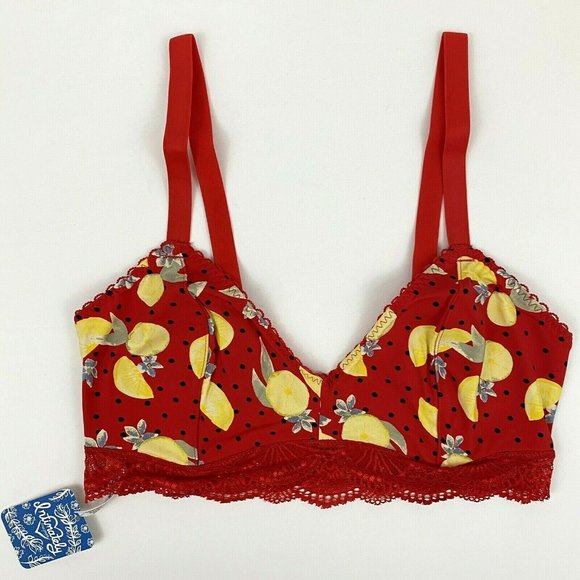 Free People Mari Printed Bralette Red Cherry Combo Lightweight Bra Size S NWT - Picture 1 of 9